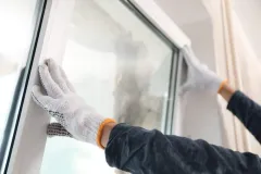 Fenster wird an Wand angebracht